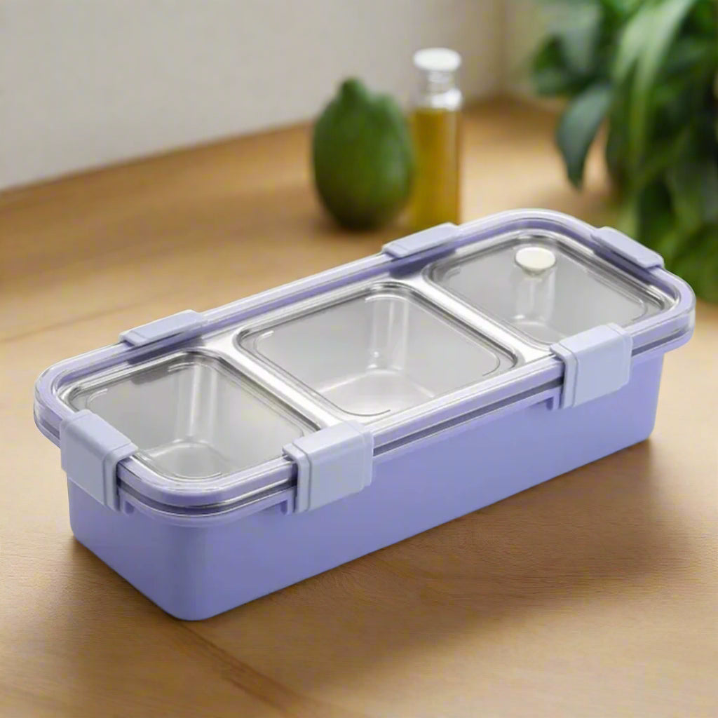 Sleek Stainless Steel Bento Lunch Box (3 Grid)
