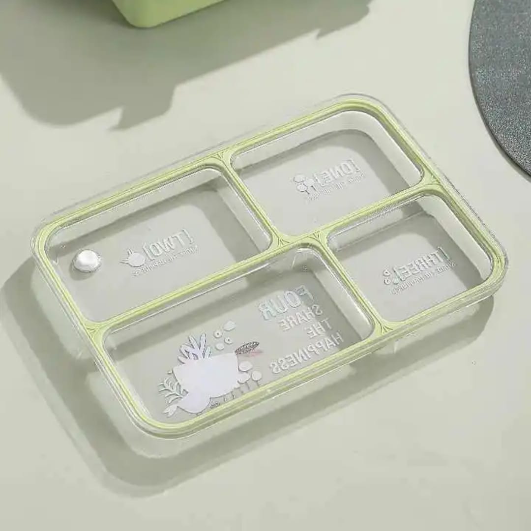 SmartMeal 4 Compartment Stainless Steel Lunch Box – Sturdy, Portable & Dibbie Includedx