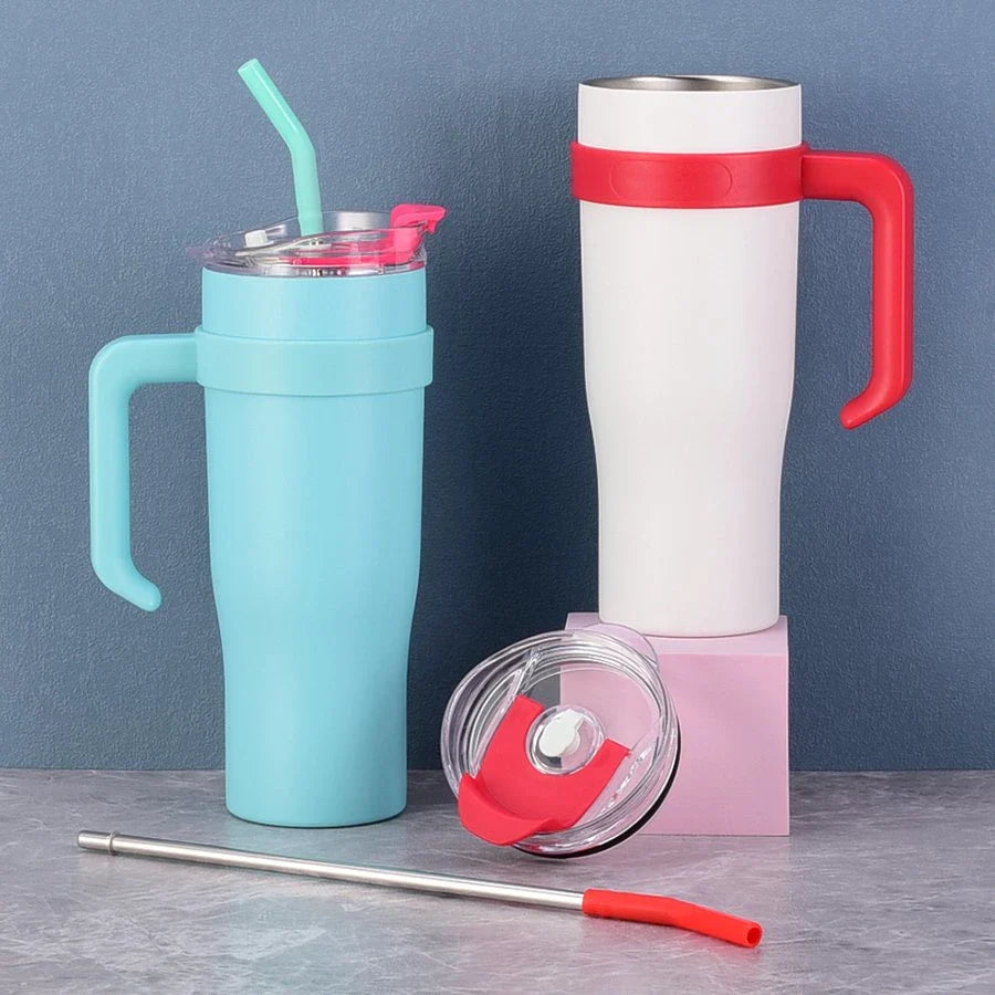 Insulated Coffee Tumblers With Handle And Straw (1200 ML)