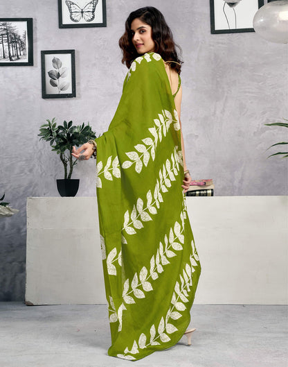 Ready To Wear Green Cotton Printed Saree