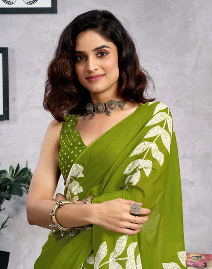 Ready To Wear Green Cotton Printed Saree