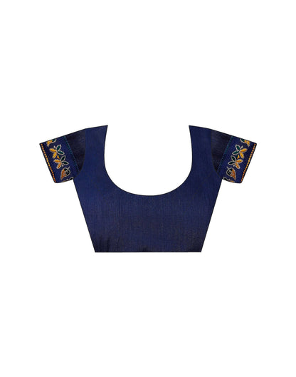 Navy Blue Chiffon Floral Printed Saree