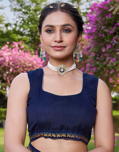 Navy Blue Chiffon Floral Printed Saree