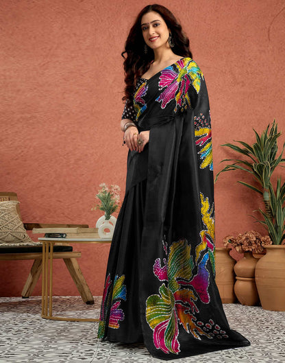 Black Vichitra Silk Printed Saree