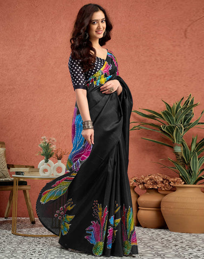 Black Vichitra Silk Printed Saree