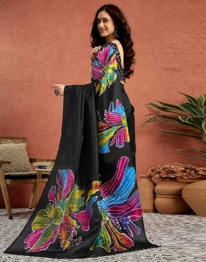 Black Vichitra Silk Printed Saree