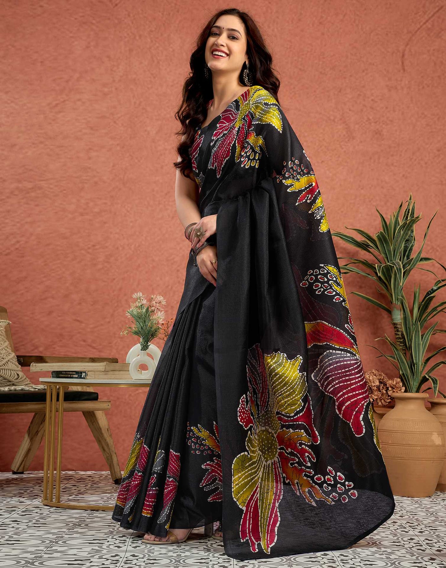 Black Vichitra Silk Printed Saree