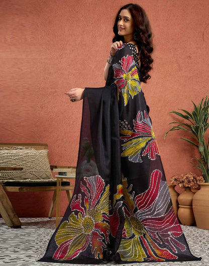 Black Vichitra Silk Printed Saree