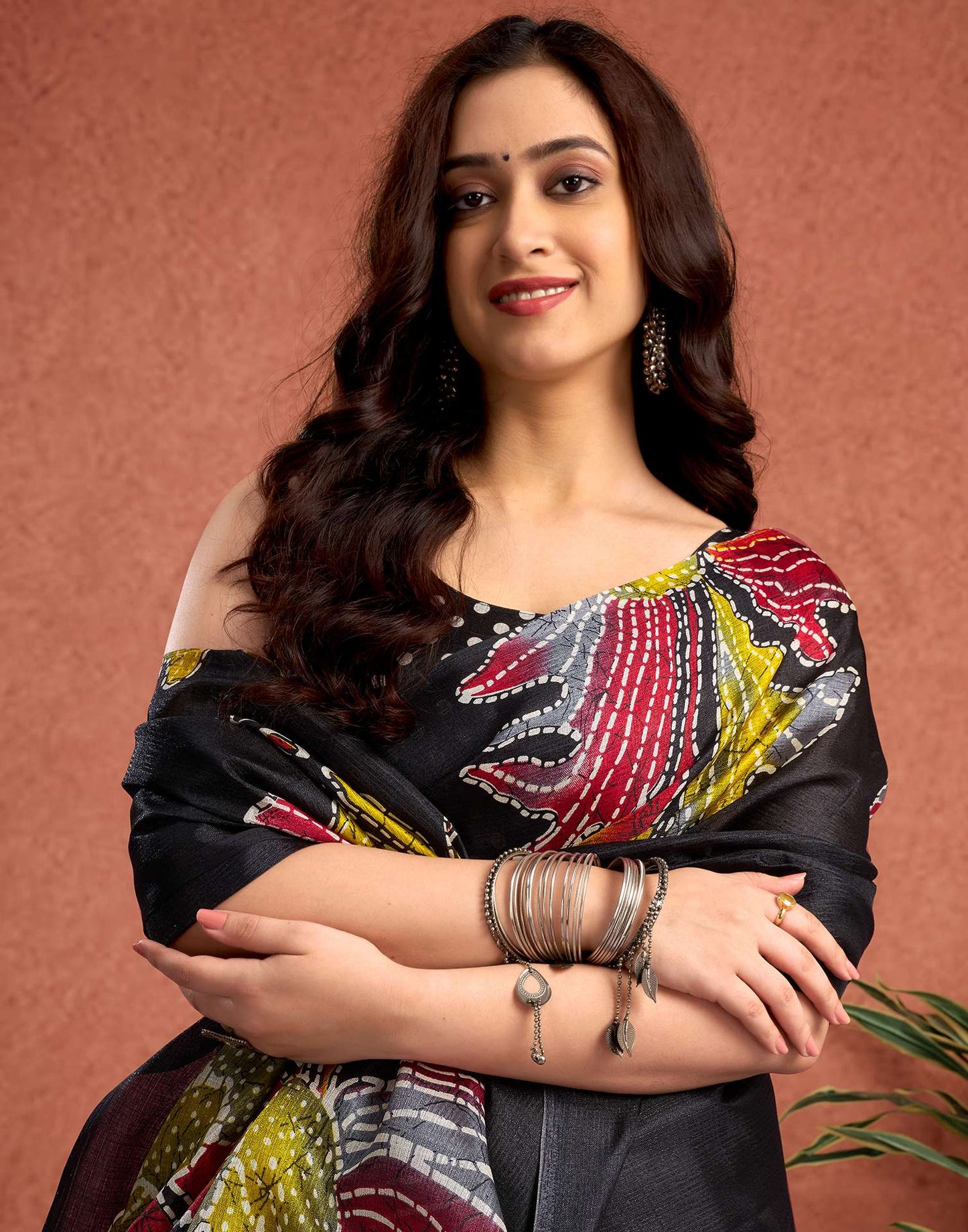 Black Vichitra Silk Printed Saree