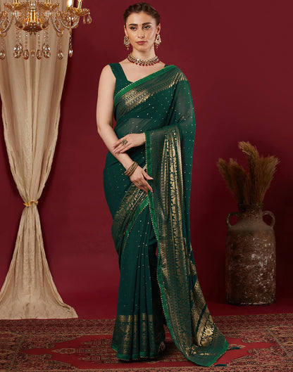 Dark Green Georgette Foil Printed Saree