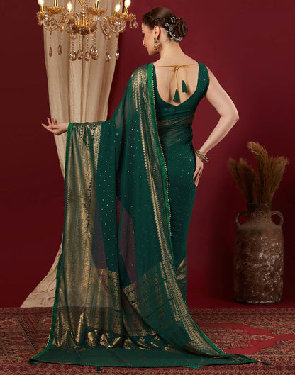 Dark Green Georgette Foil Printed Saree