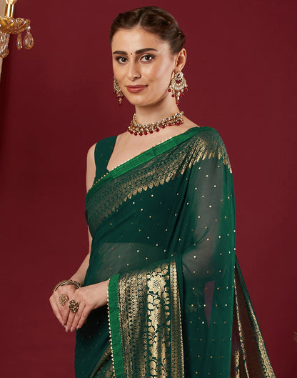 Dark Green Georgette Foil Printed Saree