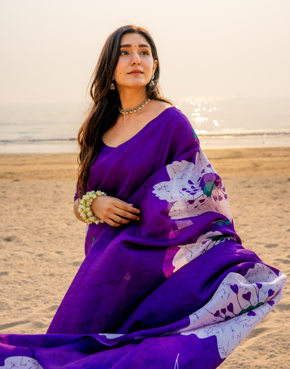 Purple Bhagalpuri Silk Printed Saree