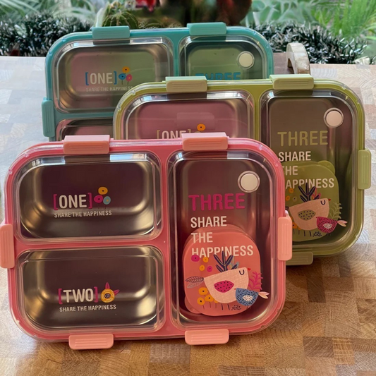 SmartMeal Stainless Steel Bento Lunch Box (3 Grid) with Chutney Box - 100% Leakproof