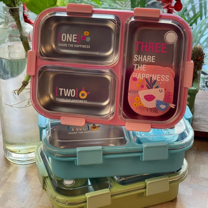SmartMeal Stainless Steel Bento Lunch Box (3 Grid) with Chutney Box - 100% Leakproof