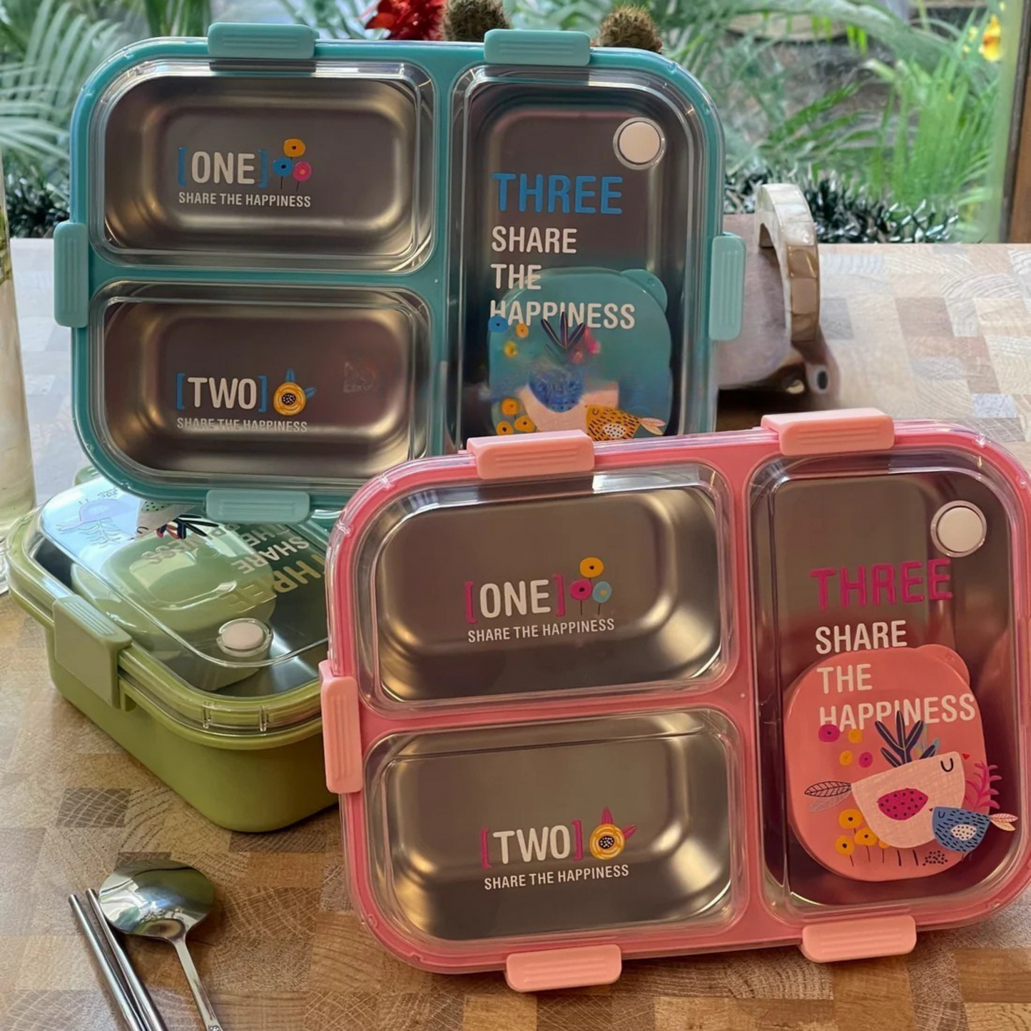 SmartMeal Stainless Steel Bento Lunch Box (3 Grid) with Chutney Box - 100% Leakproof