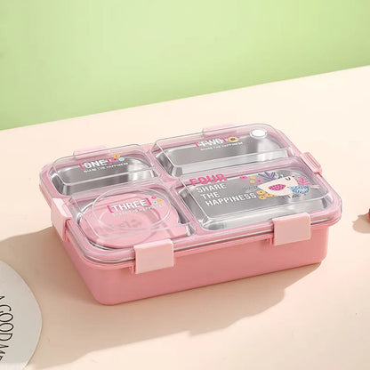 SmartMeal 4 Compartment Stainless Steel Lunch Box – Sturdy, Portable & Dibbie Includedx