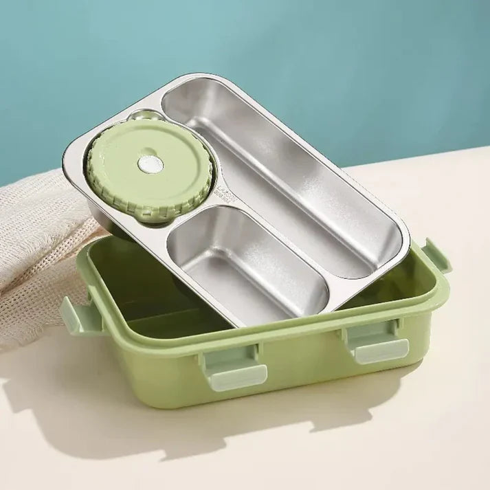 SmartMeal Stainless Steel Bento Lunch Box (3 Grid) with Bowl - 100% Leakproof