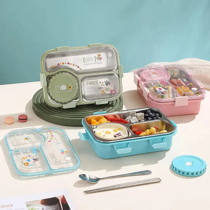SmartMeal Stainless Steel Bento Lunch Box (3 Grid) with Bowl - 100% Leakproof
