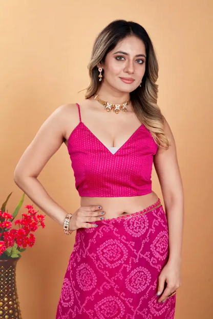 Beautiful Bandhani Chiffon Saree  (Pink)