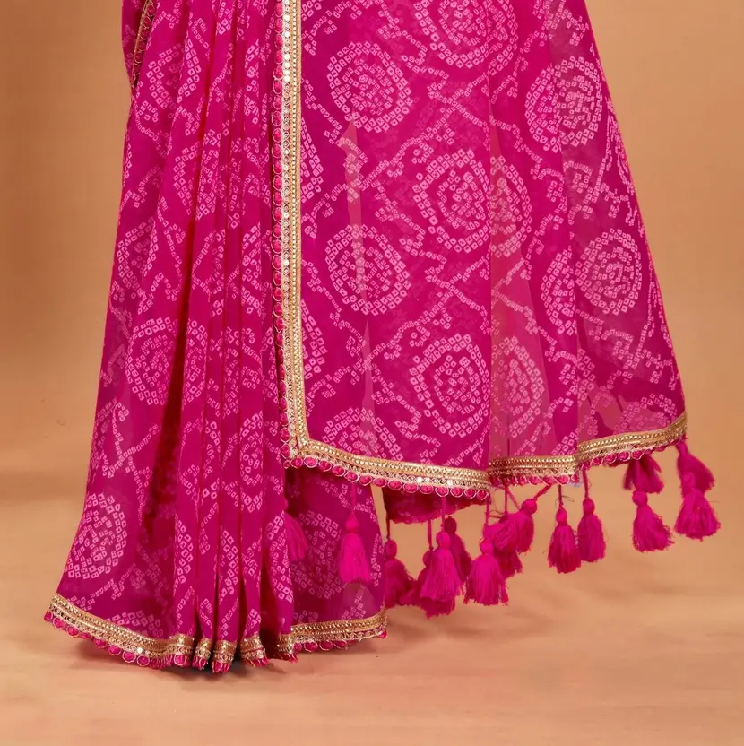 Beautiful Bandhani Chiffon Saree  (Pink)