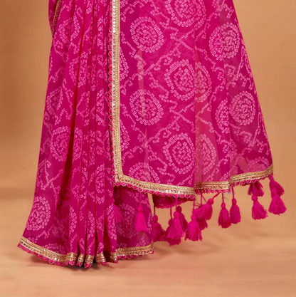 Beautiful Bandhani Chiffon Saree  (Pink)